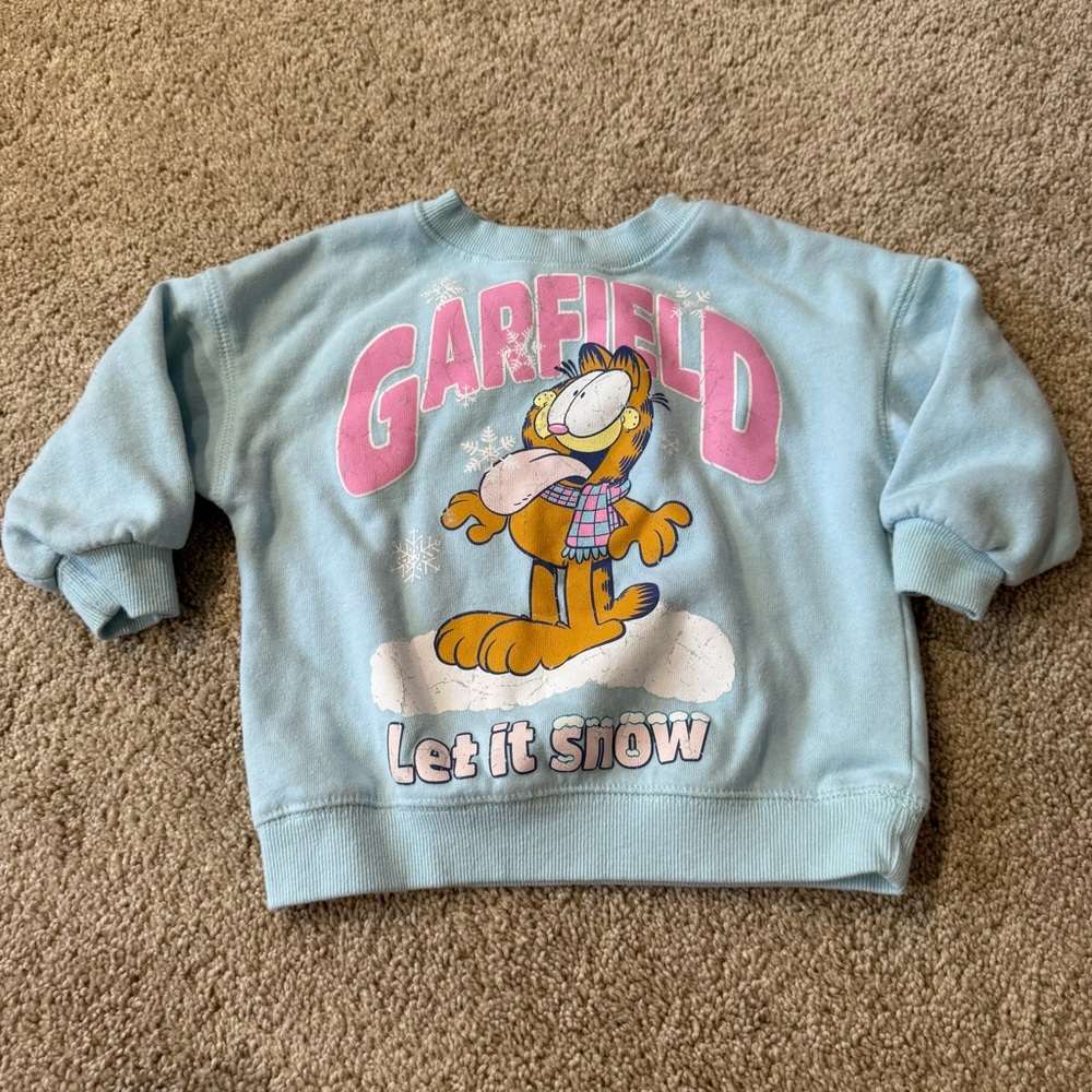 Garfield Toddler Girls Blue Pullover Sweatshirt Size 2T Let It Snow Snowflakes